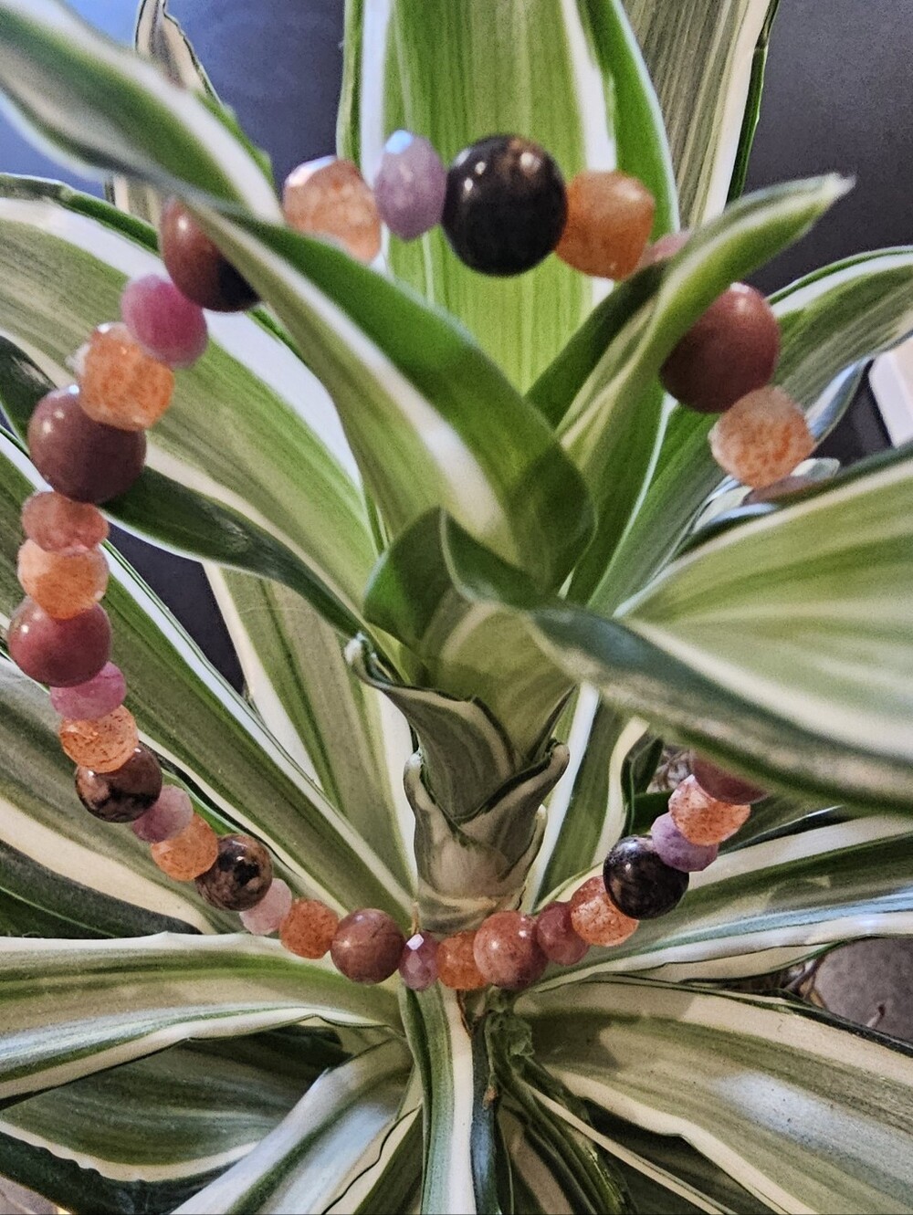 Natural Stone Bracelet made of Pink Tourmaline, Rhodonite & Sunstone